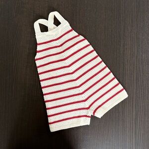Zara Cream and Red Striped Crochet Tank Romper